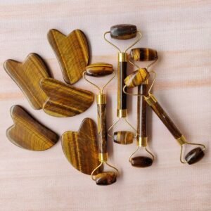 Natural Tiger Eye Massage Roller Gua Sha Set Tiger Eye Golden Face Roller 1