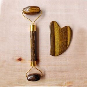 Natural Tiger Eye Massage Roller Gua Sha Set Tiger Eye Golden Face Roller 2