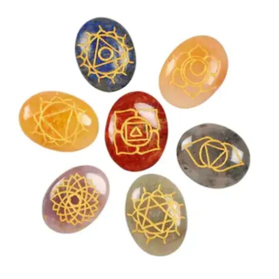 7Chakra Engrved Palmstone Crystal Carved Home Office Decorative Palmstone 7Pcs 1