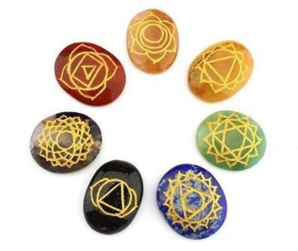 7Chakra Engrved Palmstone Crystal Carved Home Office Decorative Palmstone 7Pcs 4