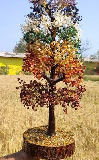 Large Seven Chakra Crystal Tree Handmade Crystal Gemstone Tree 2000Stone 25" 2