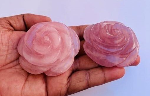 Large Hand-Carved Rose Quartz Crystal Flower Decorative Rose Handmade Flower 1