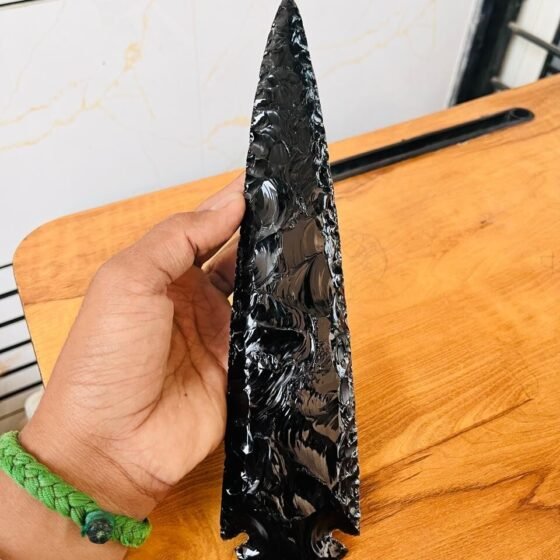 Large Natural Hand Crafted Crystal Black Obsidian Arrowhead Agate Lava Blade 10" 1