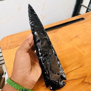 Large Natural Hand Crafted Crystal Black Obsidian Arrowhead Agate Lava Blade 10" 2
