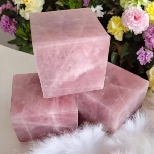 Large Rose Quartz Crystal Cube Handmade Crystal Home Office Decorative Cube 2