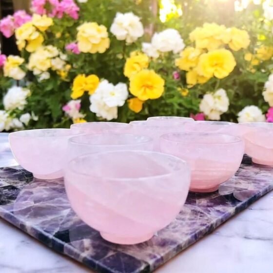 Beautiful Pink Rose Quartz Crystal Bowl Handmade Crystal Home Office Decor Bowl 1