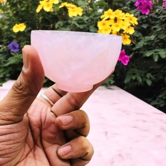 Beautiful Pink Rose Quartz Crystal Bowl Handmade Crystal Home Office Decor Bowl 2