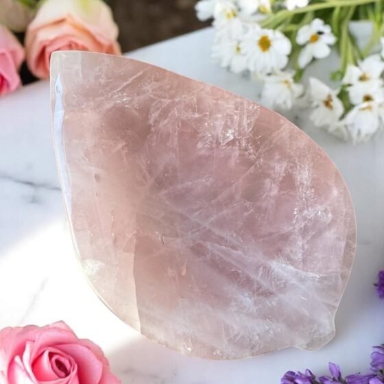 Beautiful Rose Quartz Crystal Crystal Dish Handmade Crystal Home Office Decor 1