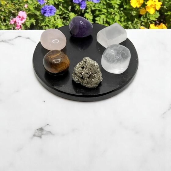 Natural Black Tourmaline Charging Round Shape Plate Remove Negative Energy 2