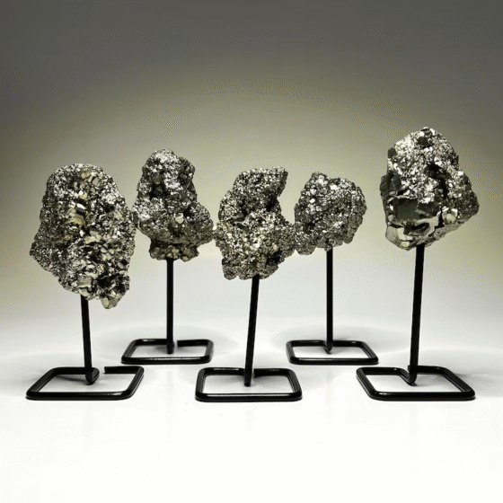 Natural Pyrite Crystal Cluster On Metal Stand Peru Home Office Decorative Stand 1