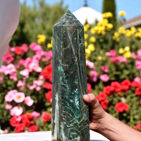 Large Green Kyanite Crystal Tower Handmade Crystal Home Office Decorative Point 2