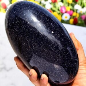 Large Blue Goldstone Crystal Lingam Handmade Crystal Home Office Decorative 2