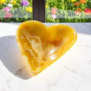 Beautiful Yellow Mexican Calcite Crystal Heart Shape Bowl Home Office Decor Bowl 1