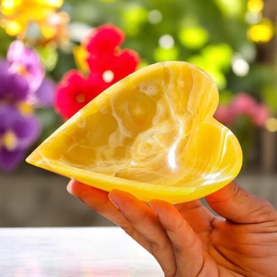 Beautiful Yellow Mexican Calcite Crystal Heart Shape Bowl Home Office Decor Bowl 2