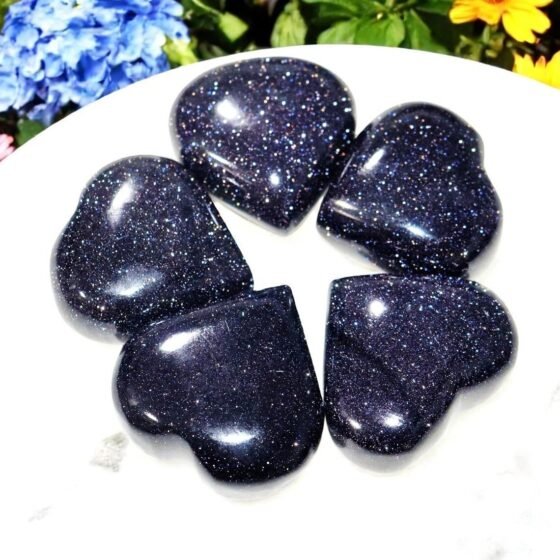 Set Of 10Pcs Blue Goldstone Crystal Heart Handmade Crystal Home Office Decor 1