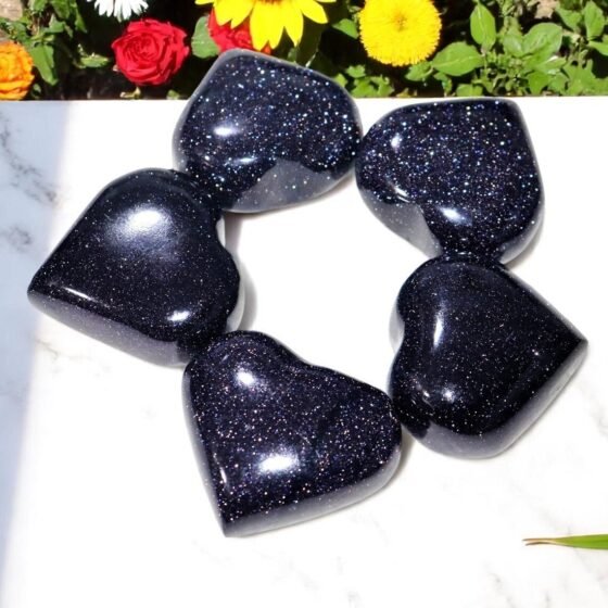 Set Of 10Pcs Blue Goldstone Crystal Heart Handmade Crystal Home Office Decor 2