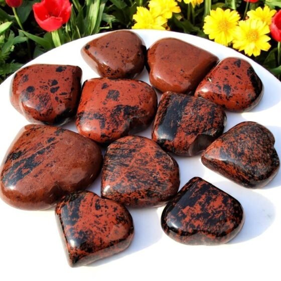Set Of 10Pcs Mahogany Obsidian Crystal Heart Handmade Crystal Home Office Decor 2