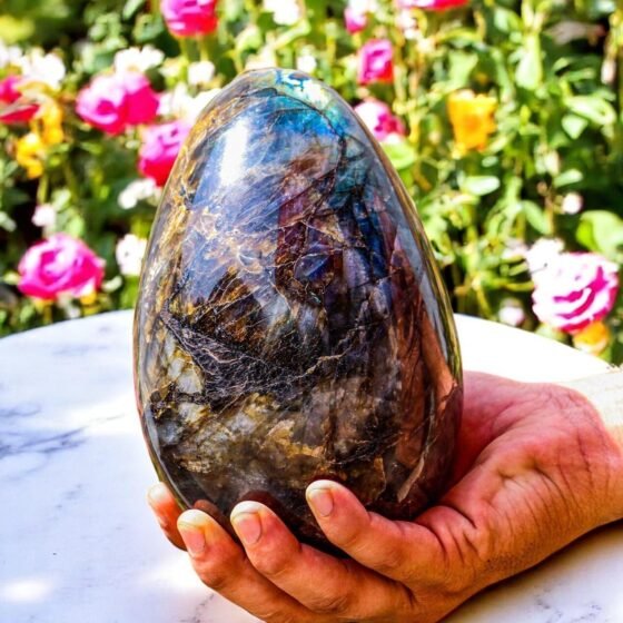 Large Flashy Labradorite Crystal Egg Handmade Crystal Home Office Decorative Egg 1