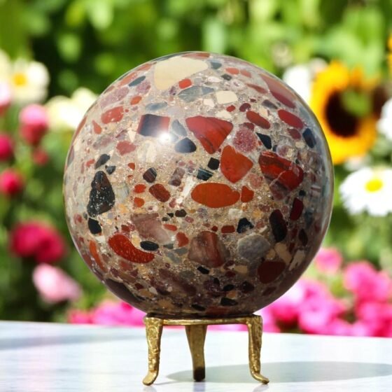 Large Red Conglomerate Crystal Sphere Handmade Crystal Home Office Decorative 1