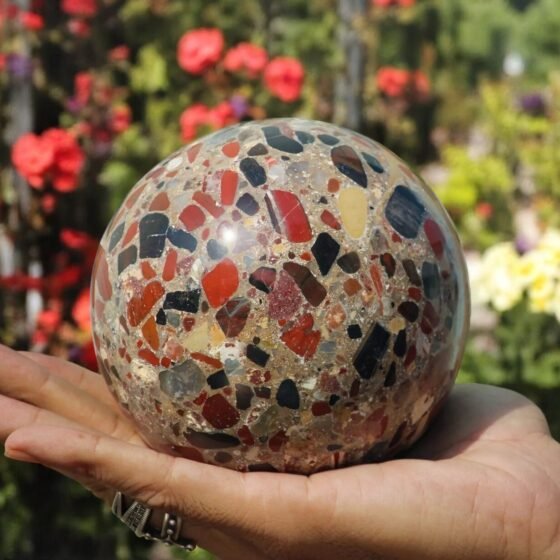 Large Red Conglomerate Crystal Sphere Handmade Crystal Home Office Decorative 2