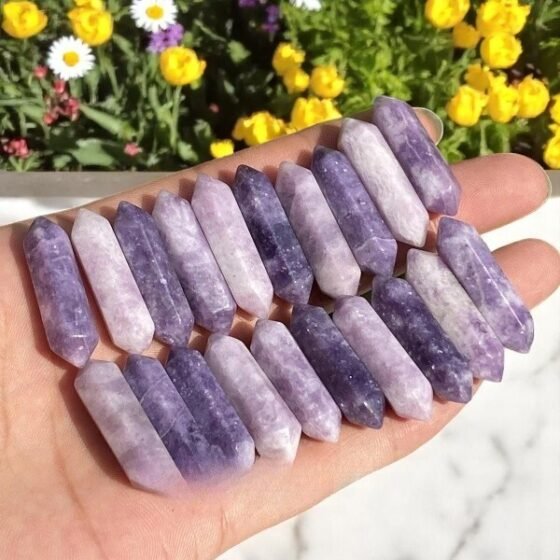 20PCS Set Lepidolite Crystal Double Points Healing Tower Gemstones Reiki 2-3" 1