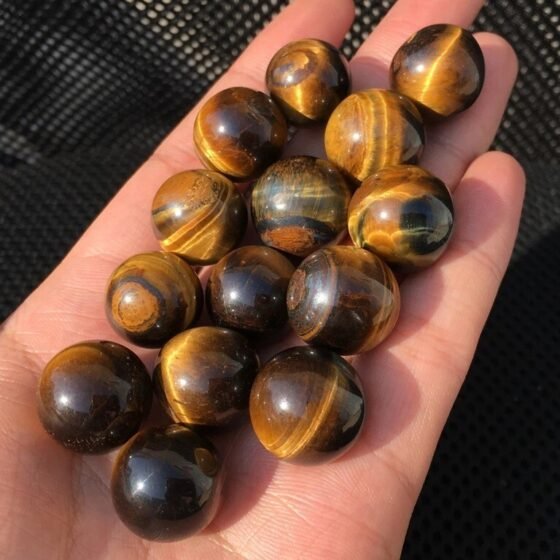 50Pcs Mini Tiger Eye Crystal Spheres Balls Healing Gemstone Crafts Gift 15+MM 2