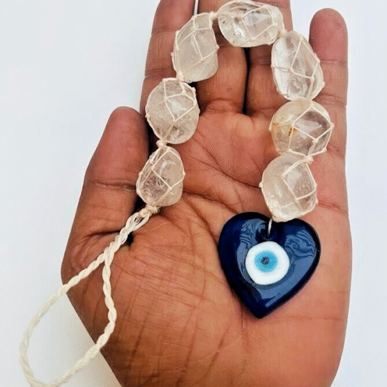 Natural Clear Quartz Evil Eye Hanger for Car Hanging and Door Hanging 10-11inche 1