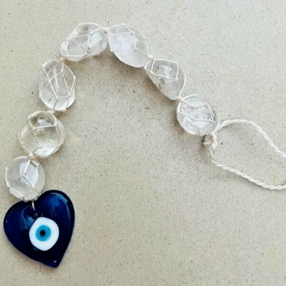 Natural Clear Quartz Evil Eye Hanger for Car Hanging and Door Hanging 10-11inche 2