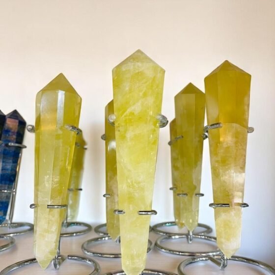 Large Natural Citrine Crystal Double Point With Steel Stand Yellow Citrine Wand 1