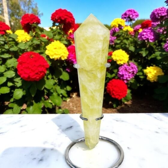 Large Natural Citrine Crystal Double Point With Steel Stand Yellow Citrine Wand 2