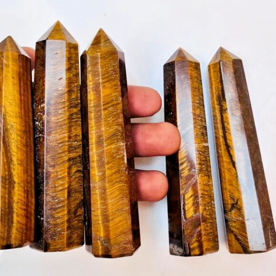 2Pcs Set Tiger Eye Crystal Point Tower Hand Carved Crystal Home Office Decor 1