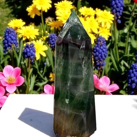 Large Green Fluorite Crystal Tower Handmade Crystal Home Office Decorative Point 1
