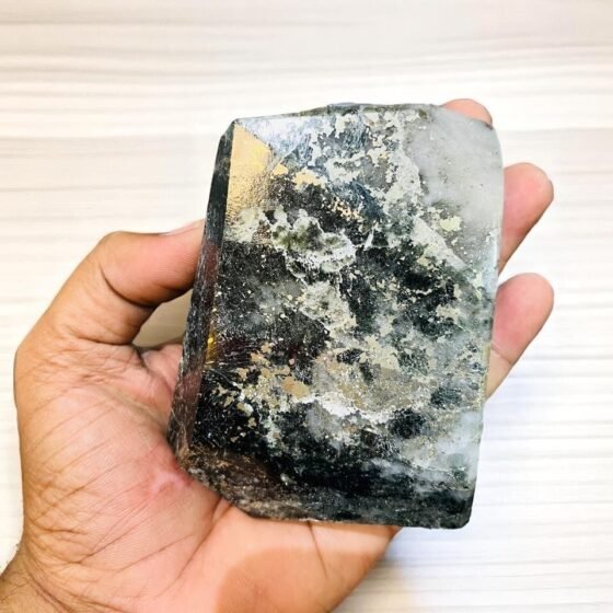 Natural Green Tourmaline with Pyrite Freeform Raw Unique Collector's Display 2