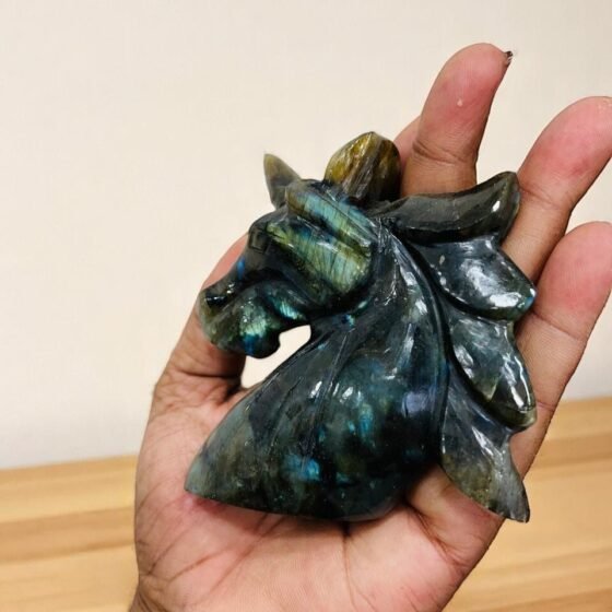 Large Flashy Labradorite Crystal Unicorn Head Carving Handmade Crystal HomeDecor 2