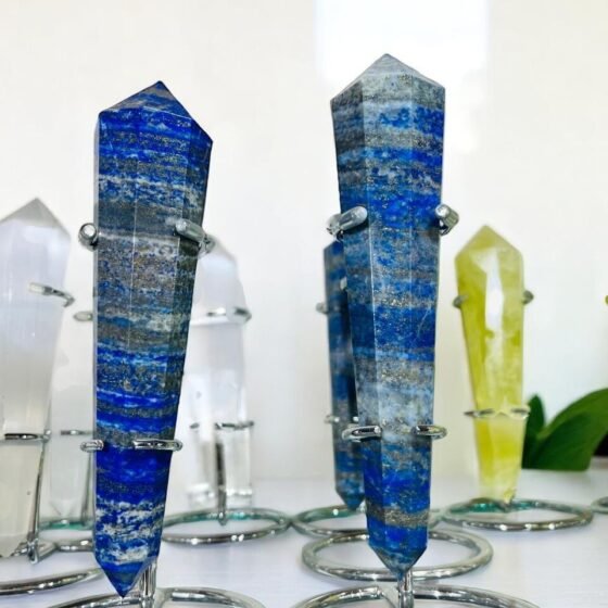 Large Lapis Lazuli Crystal Double Point With Steel Stand Healing Crystals Point 1
