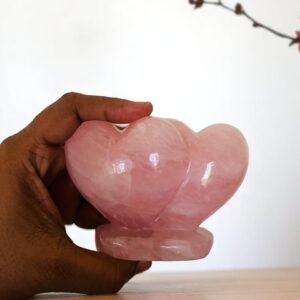 Large Rose Quartz Double Heart Crystal Puffy Love Stone Romantic Crystal Gift 2