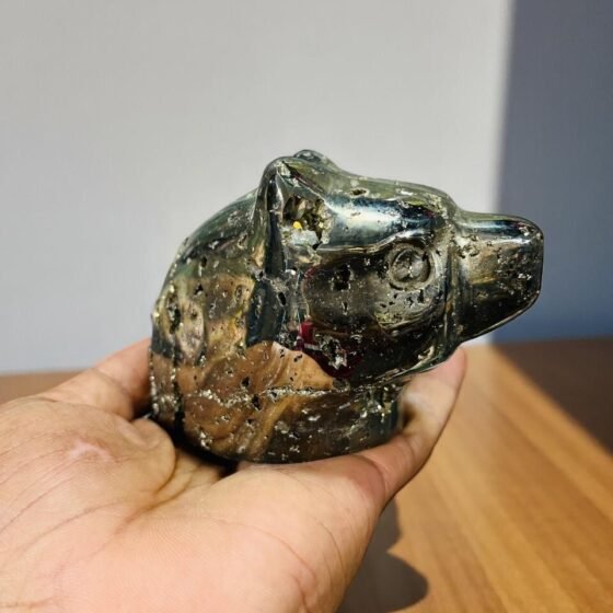 Peru Pyrite Druzy Bear Head Carving 4x3" 1kg Sparkling Fool's Gold Crystal Decor 2