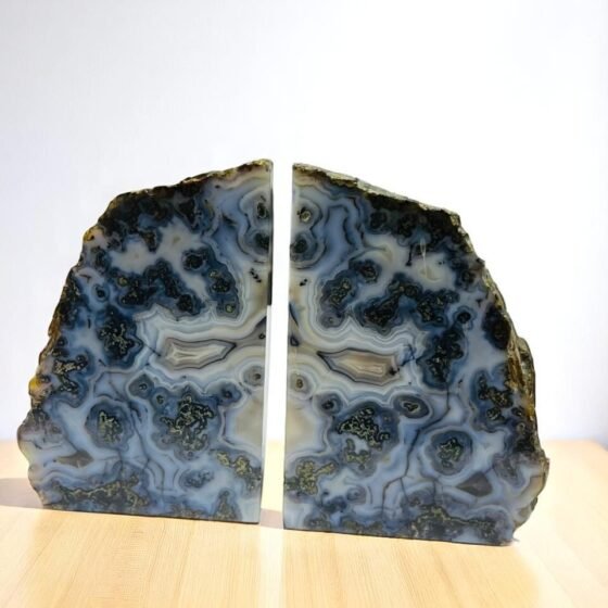 Moss Agate Stone Bookends Rock Crystal Book Holder, Decorative Home Decor 2