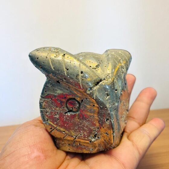 Peru Pyrite Druzy Owl Head Carving 4x3" 1kg - Sparkling Fool's Gold CrystalDecor 2