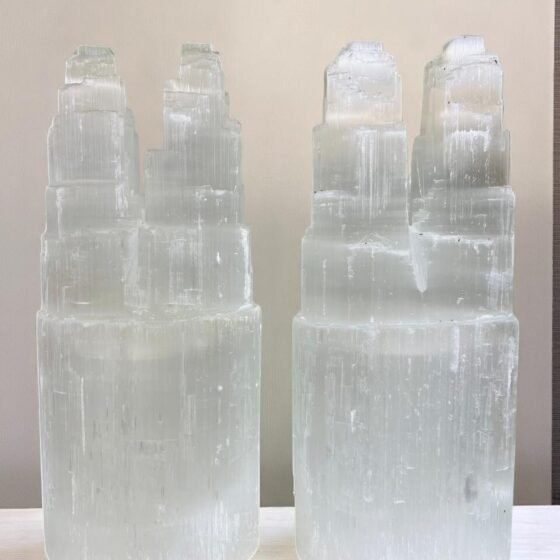 Moroccan Selenite Twin Tower Lamp Unique Crystal Home Office Decorative Tower 1