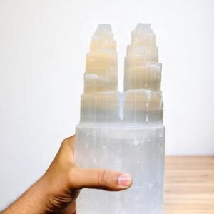 Moroccan Selenite Twin Tower Lamp Unique Crystal Home Office Decorative Tower 2