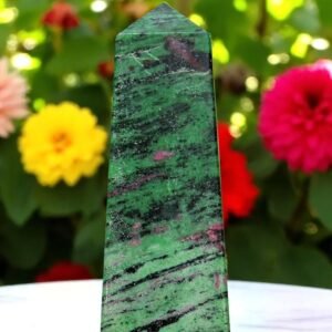 175MM Ruby Zoisite Obelisk Tower - Polished 4 Facet Healing Meditation Showpiece 1