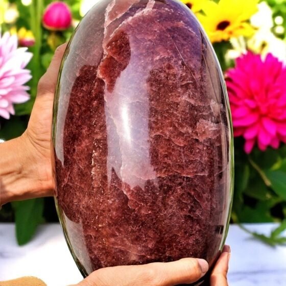 Rare 290MM Huge Red Strawberry Quartz Crystal Lingam Power Healing Decor Stone 2