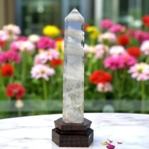 Natural Clear Quartz Obelisk Tower + Base | Crystal Home Decor Ornament Gift 1