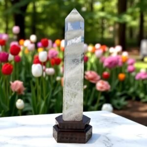 Natural Clear Quartz Obelisk Tower + Base | Crystal Home Decor Ornament Gift 2
