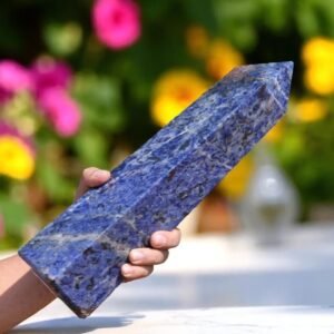 HUGE 350MM Blue Sodalite Tower | 4-Faceted Crystal Obelisk Meditation Healing 1