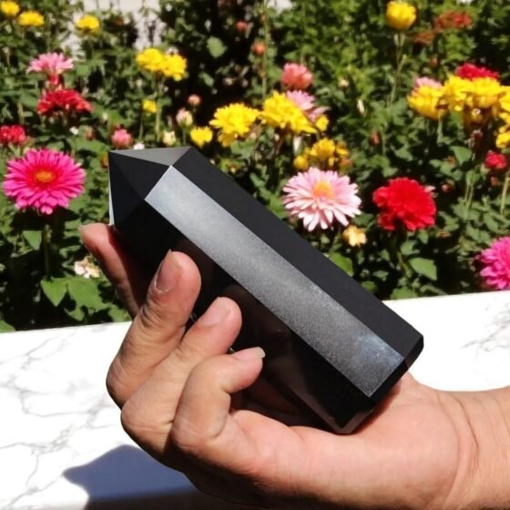 Natural Black Tourmaline Crystal Point 130MM | Energy Protection Meditation 2