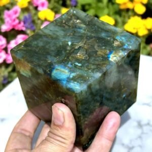 80MM Flashy Labradorite Cube | Polished Healing Crystal Chakra Stone Decor 2