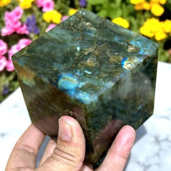 80MM Flashy Labradorite Cube | Polished Healing Crystal Chakra Stone Decor 2