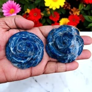 50-60MM Sodalite Hand Carved Crystal Rose - Home Office Tabletop Decor Gift 1